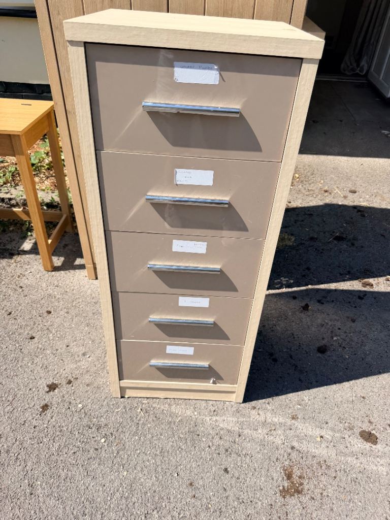 Brown/grey Filing Cabinet with Wooden Surround – Good Condition