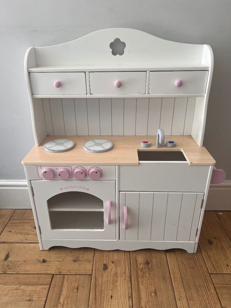 Wooden Play Kitchen – White & Pink
