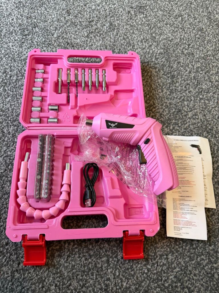 Cordless pink electric screwdriver set new 