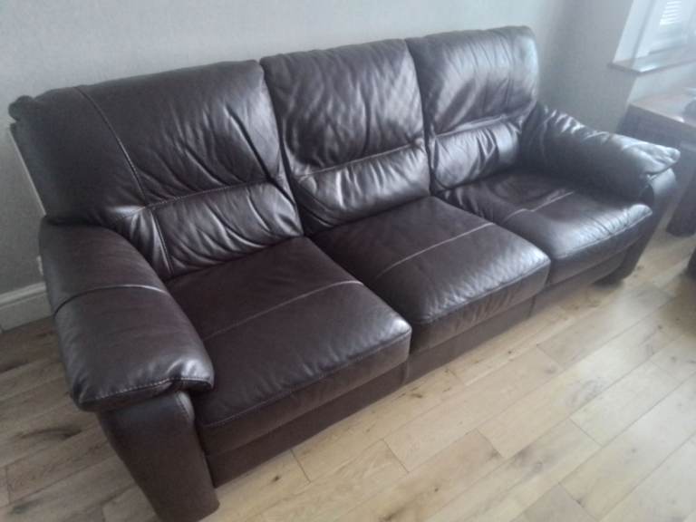 DFS Brown Leather Sofa Set (2&3 seaters) with Storage Footstool