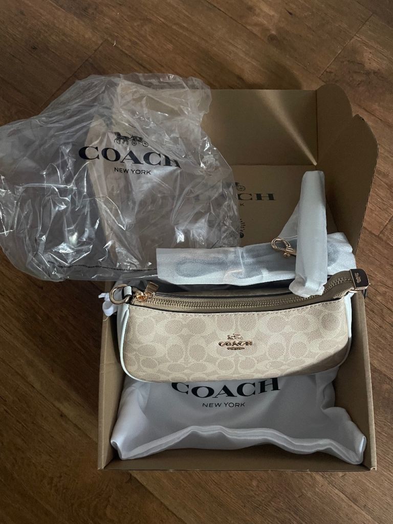 Discontinued Khaki and White Teri Coach Bag
