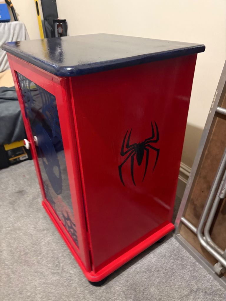 Handmade spider man themed storage unit 