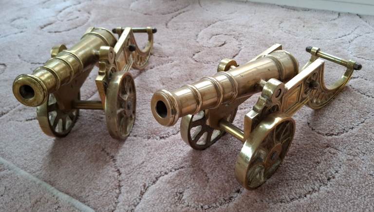 image for Vintage pair of large brass cannons