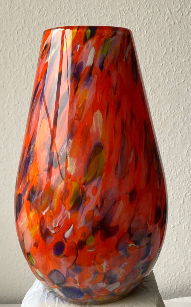 Extremely Scarce Vintage Orange speckled Splatter Vase with Leaping Salmon Pontil