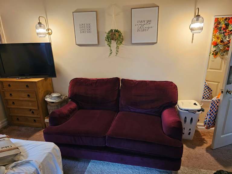 Next 2 Seater Sofa Velvet Dark Purple/Plum £100 o.n.o.