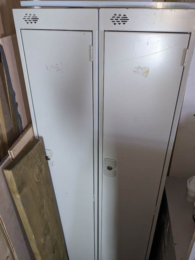 Pair of White Metal Storage Lockers for Garage/Workshop