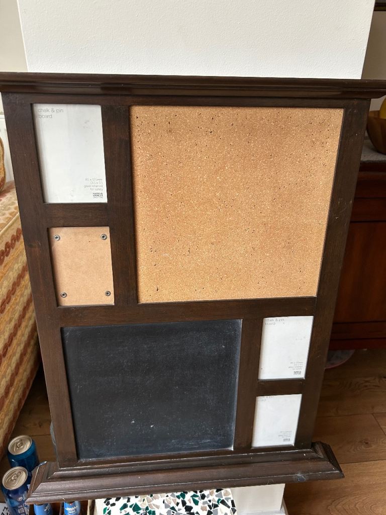 Good Condition Brown Wood Multi-Photo Frame with Cork and Chalkboard