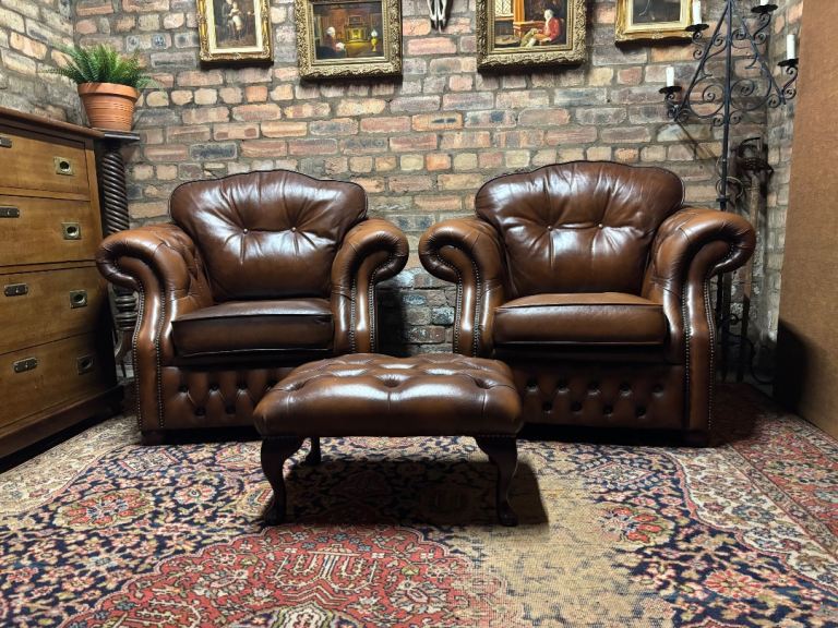 Immaculate Pair of Chesterfield Armchairs CAN DELIVER 