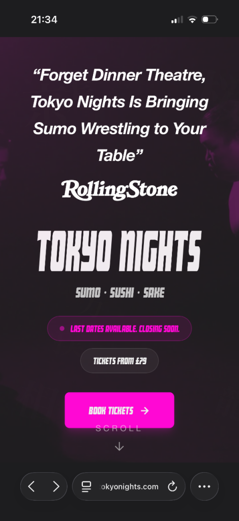 Tokyo nights - sumo!! Saturday 4 July 9pm - 3 tickets 