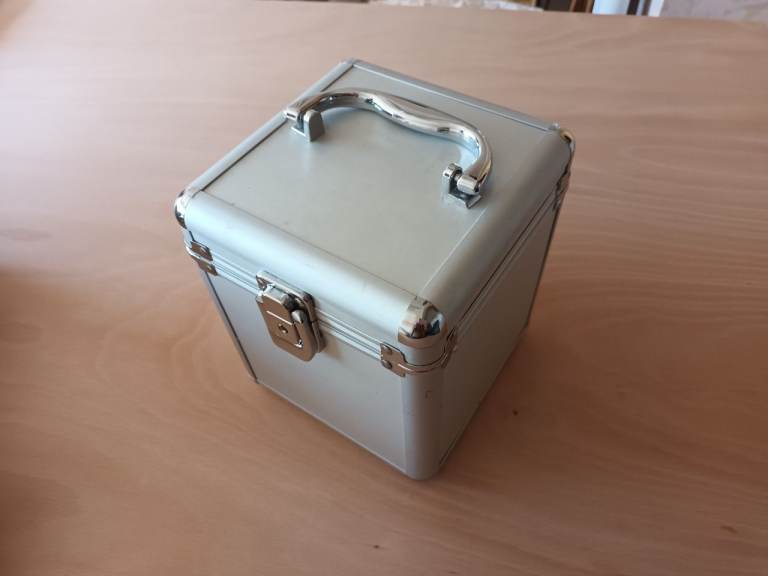 Small Silver Metal Storage Box with Handle – Good Condition