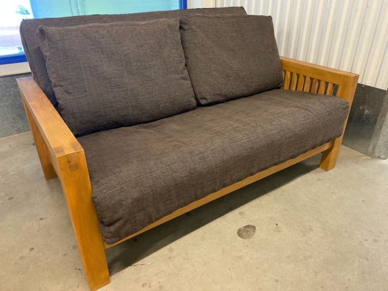 Solid Oak OKE Range Futon Company 2 Seater Sofa Bed with Pillows 