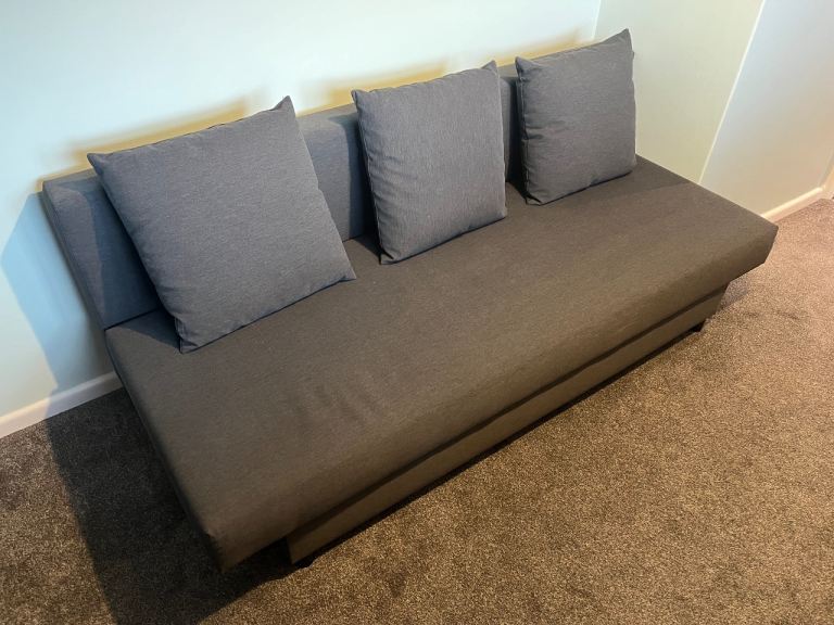 ÄLVDALEN 3-seat sofa-bed, Knisa dark grey with storage underneath