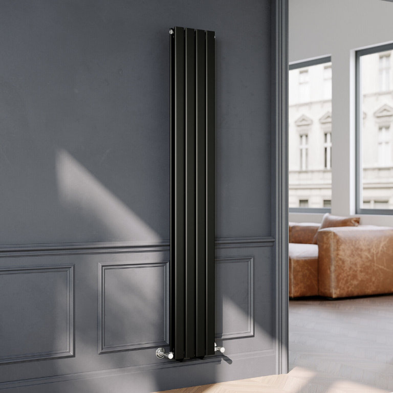 New Double Black Flat Panel Vertical Radiator 1800 x 272mm RRP £250 Our Price £110