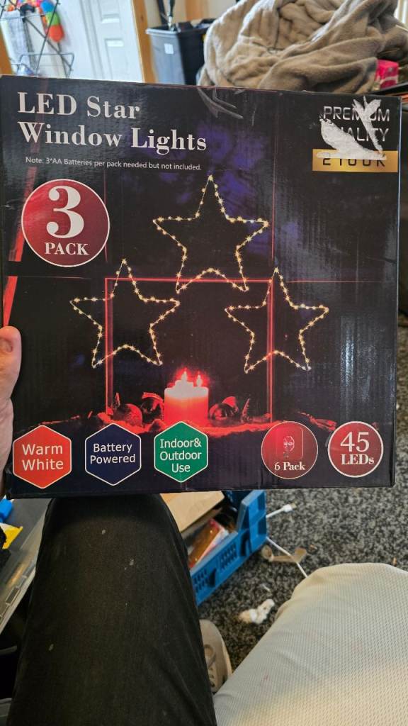 New LED Star Window Lights 3 Pack – Warm White, Battery Powered