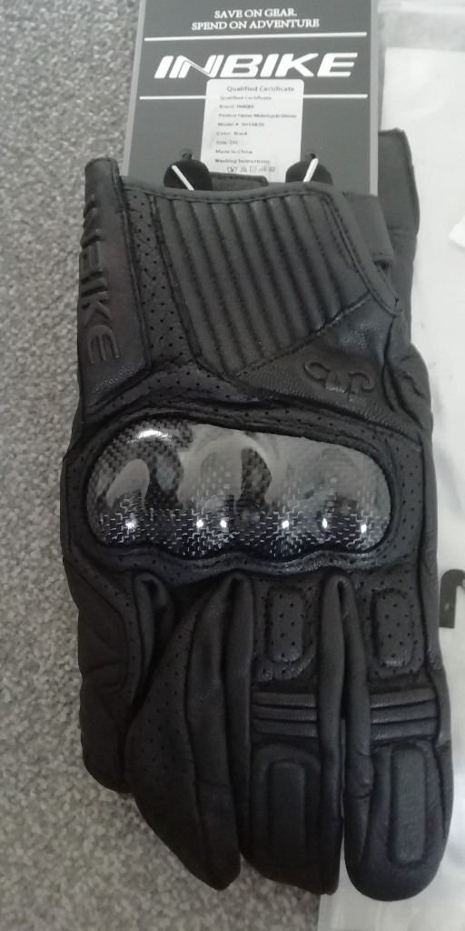 INBIKE MEN'S LEATHER MOTORBIKE GLOVES WITH CARBON KNUCKLE PROTECTORS SIZE L OR 2XL - NEW IN PACKET