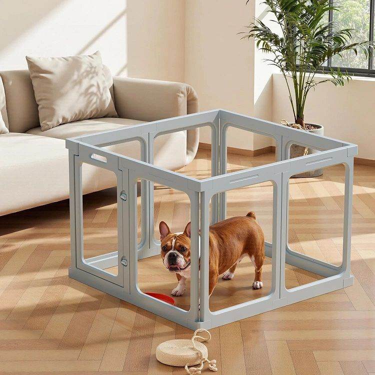 GARDNER ACRYLIC PLAYPEN TRANSPARENT 8 PANEL PUPPY / PET PLAY PEN WITH DOOR - GREY - 61CM HIGH