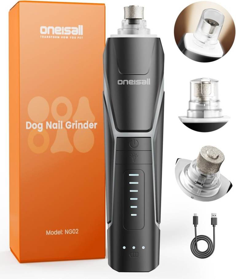 oneisall NG02 Cordless Dog Nail Grinder 6 Speed 360 LED Light Black