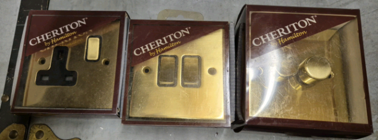 Socket, Switch & Dimmer, Polished Brass, New