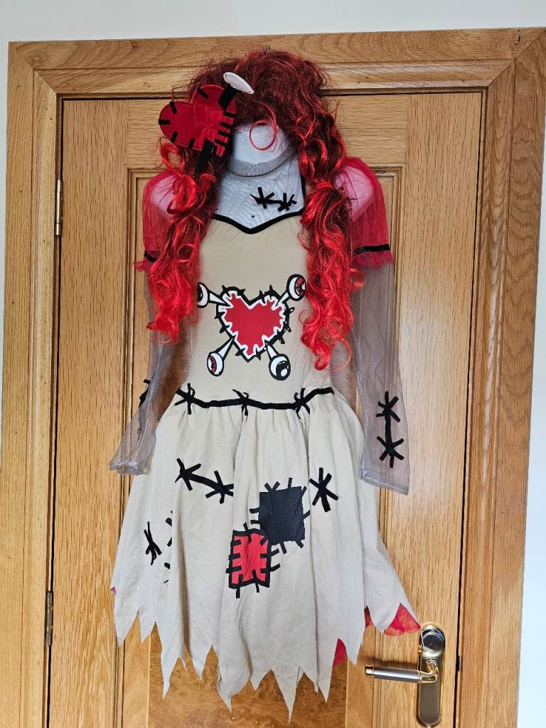 Ladies Voodoo Doll Cutie Fancy dress with Headpiece & Wig