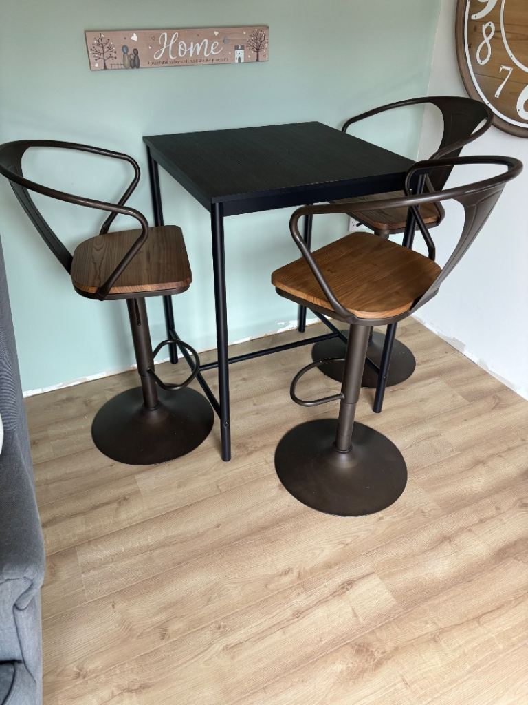 Black Bar Table with 3 Stools – Good Condition