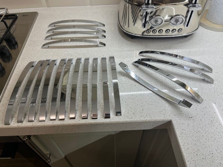 19 x Polished Chrome Effect Thin Strap D Cupboard Handles 235mm