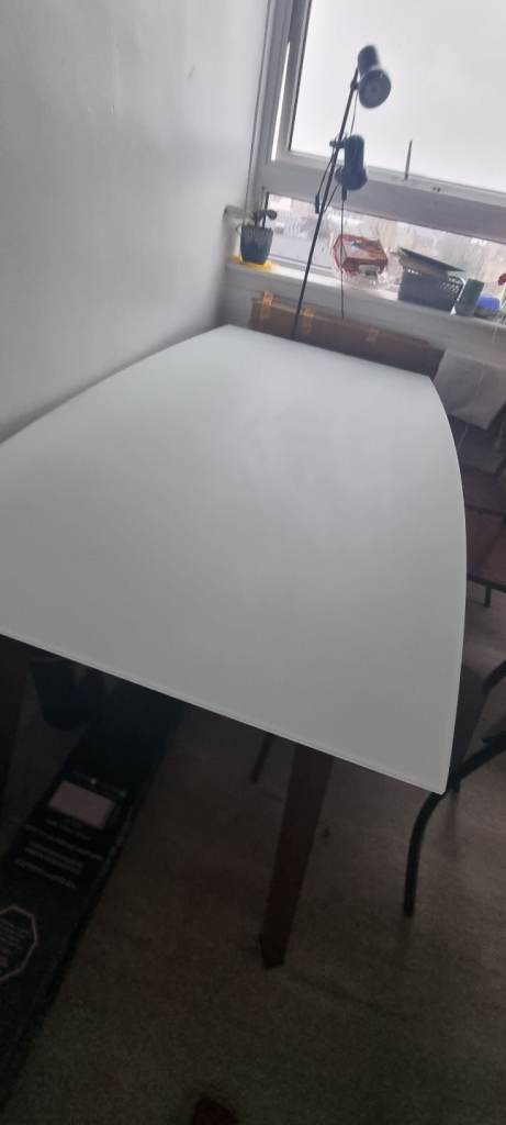 Dwell Barka dining table glass and walnut 