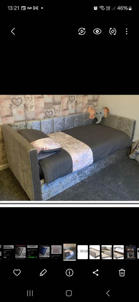 Crushed velvet silver bed frame 