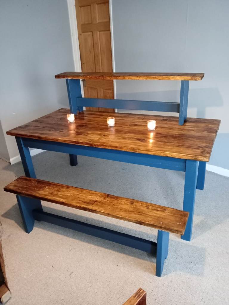 image for Quality solid dining table set and benches FREE LOCAL DELIVERY 