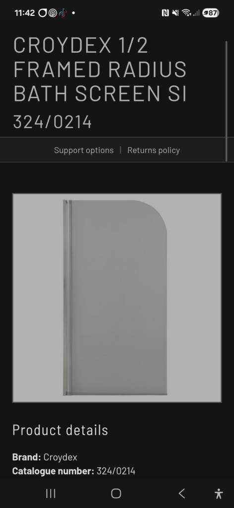 Croydex 1/2 Framed Radius Bath Screen 324/0214
