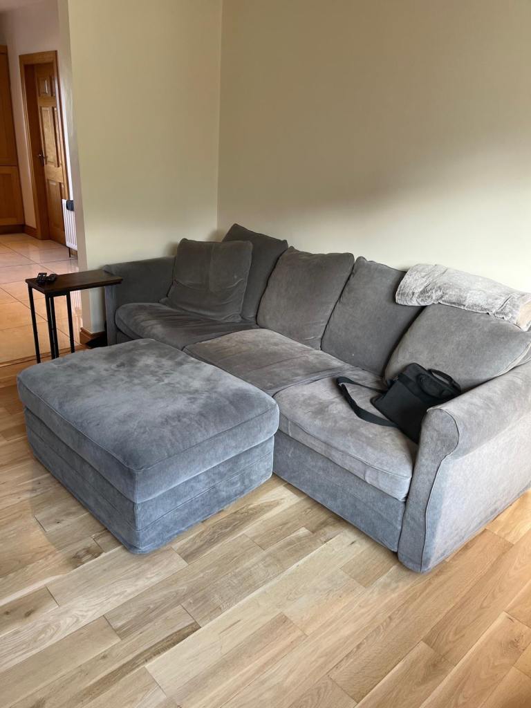 Grey 3 seater sofa + armchair + storage ottoman