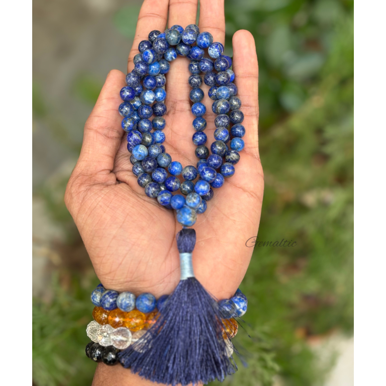Lapis Lazuli Jap Mala 108+1 Beads | Certified Natural Gemstone Prayer Mala Necklace | Meditation,