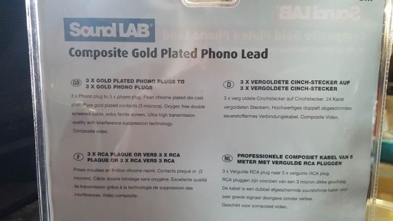 Sound LAB Gold Plated Composite Phono Lead – New