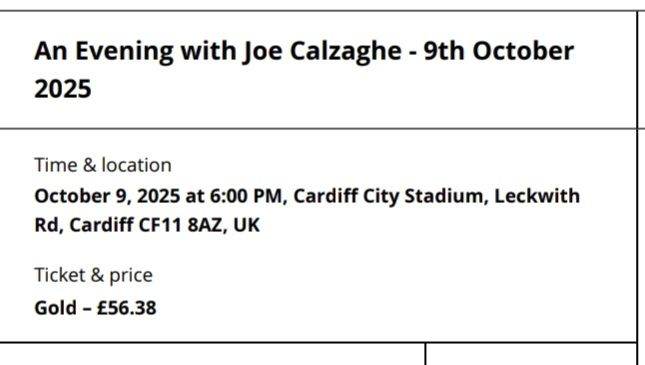An Evening with Joe Calzaghe - 9th October 2025 Thu, Oct 09  |  Cardiff City Stadium