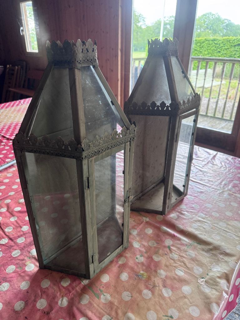 Pair of Lanterns - vintage verdigris finish 