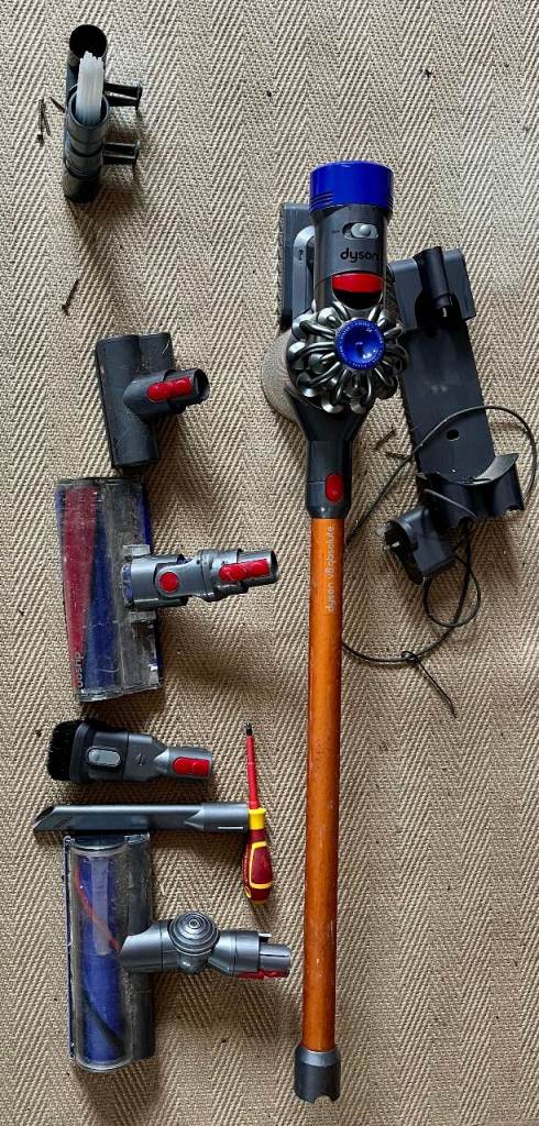 Dyson v8 absolute cordless vacuum cleaner storage and charge unit, crevice tool etc