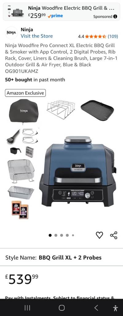 Premium Bundle NEW Ninja Woodfire Grill Pro Connect XL, 2 Digital Probes, Stand, Flatplate & Extras