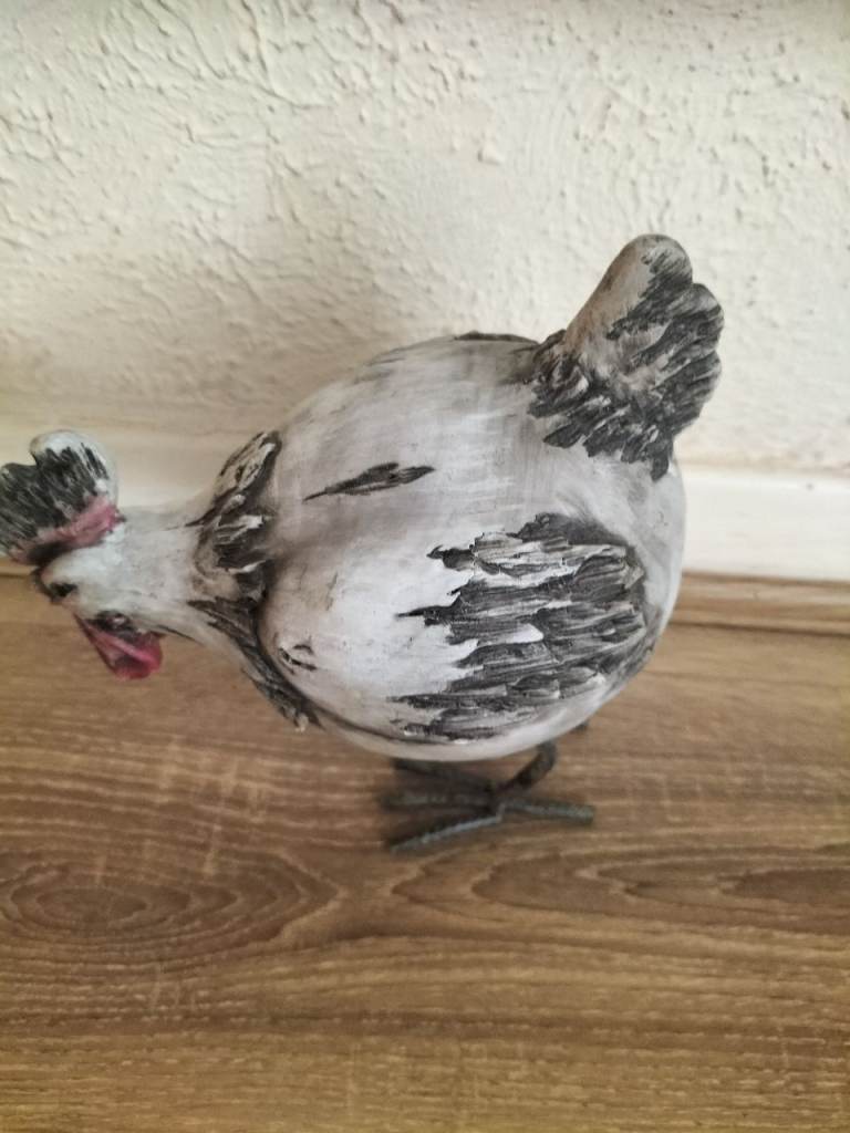 Decorative Chicken Ornament – White and Grey, Good Condition