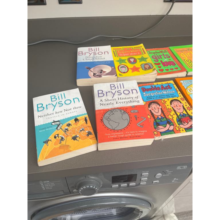 Selection of children books football Bill Bryson Jacquline Wilson