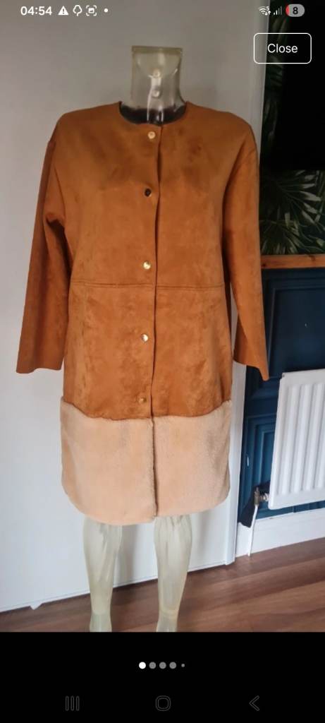 New Zara Suede Look Coat with faux fur trim with Tags – Brown/Beige