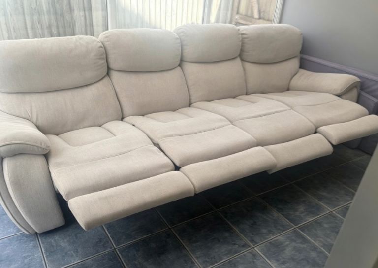 Large Beige Fabric Recliner Sofa – Good Condition