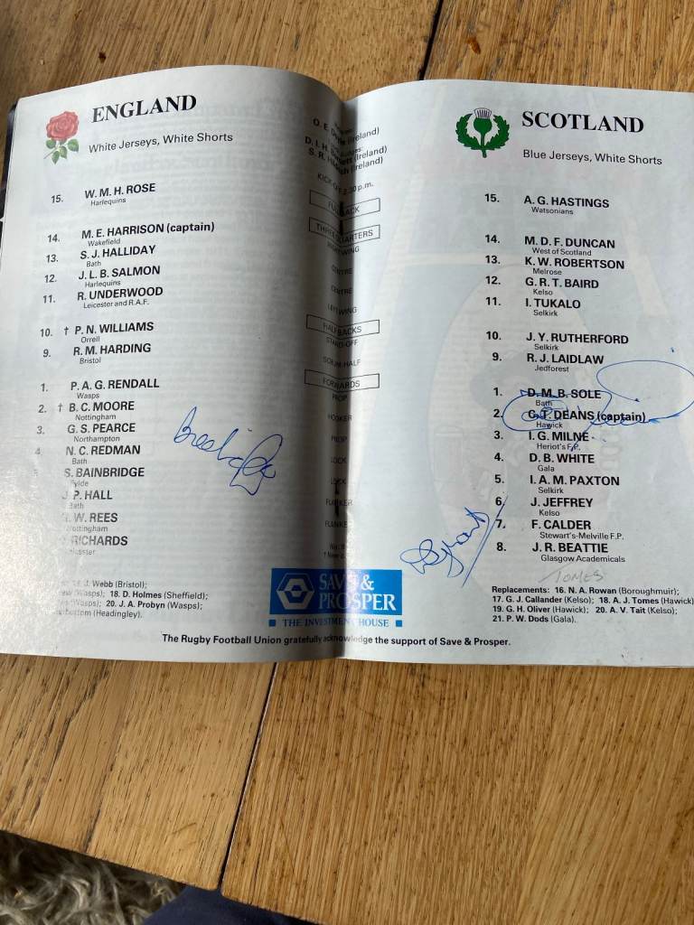 Autographed Signed Rugby Programme: England v Scotland 1987
