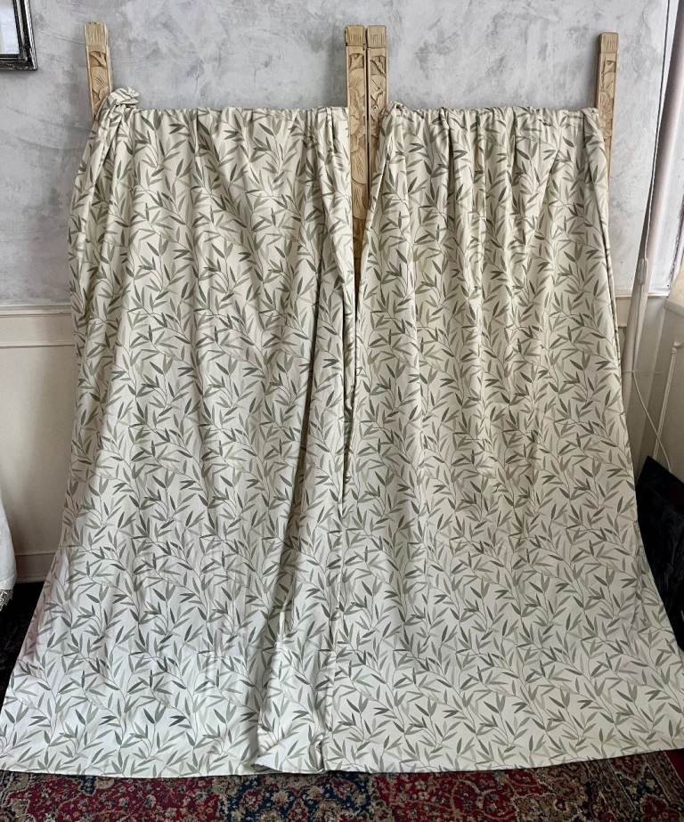 LAURA ASHLEY HOME Pale Green Willow Leaf Hedgerow Pair Of Curtains  77'D x 89"W