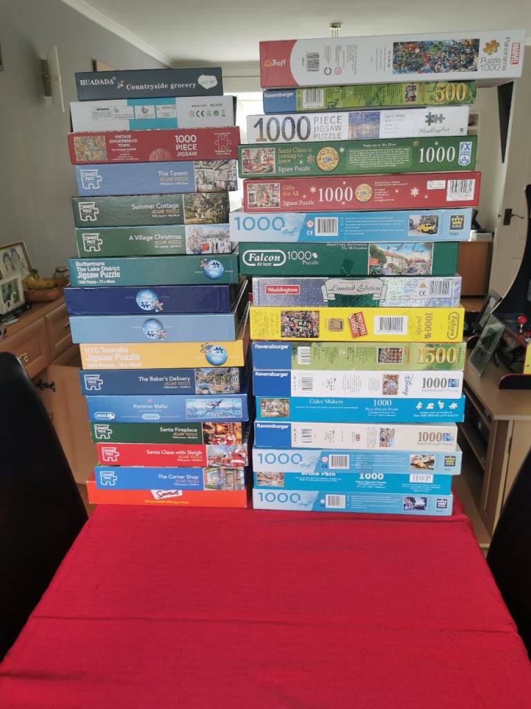 Large Bundle of Jigsaw Puzzles – Various Piece Counts, Good Condition