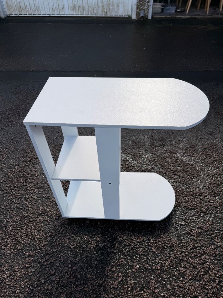 Mobile C shaped bedside living room table / storage