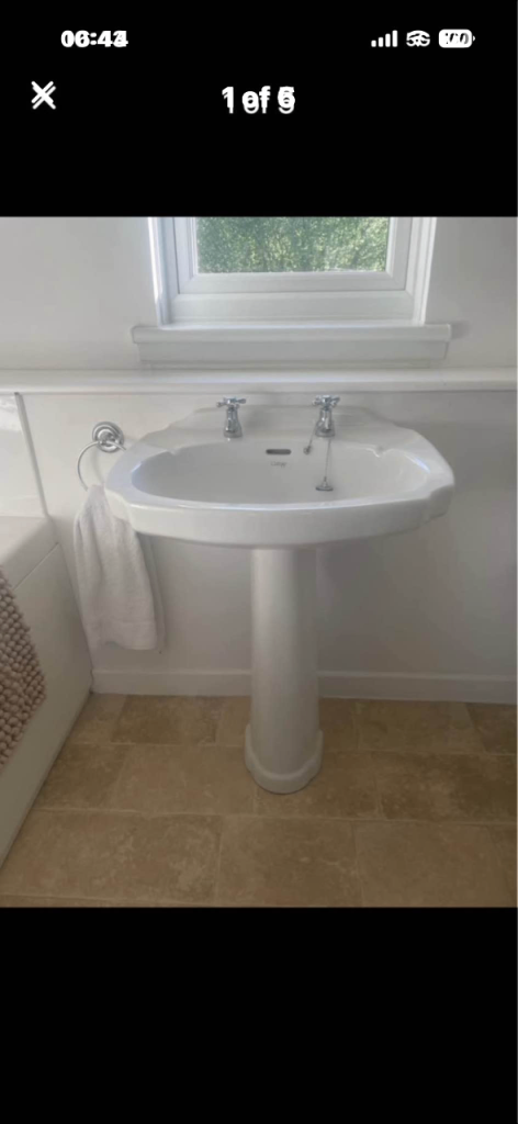 White cottage bathroom sink and toilet suite 