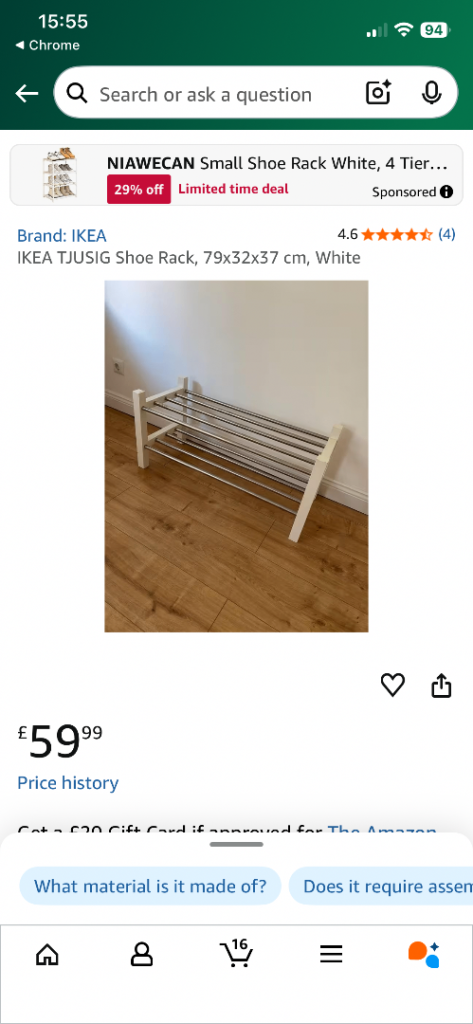 IKEA Tsujig Shoe Rack - White NEW IN BOX