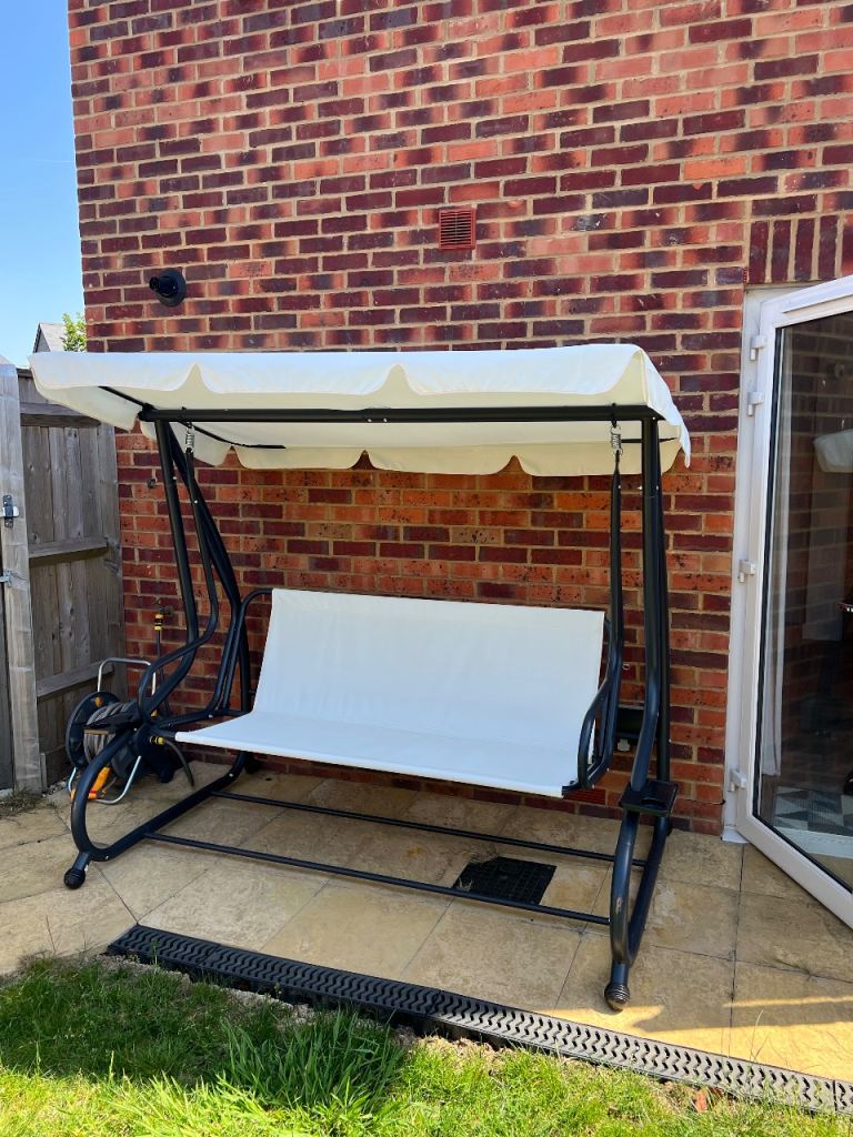 Outsunny 3 Seater Cream Garden Swing Chair with Adjustable Canopy