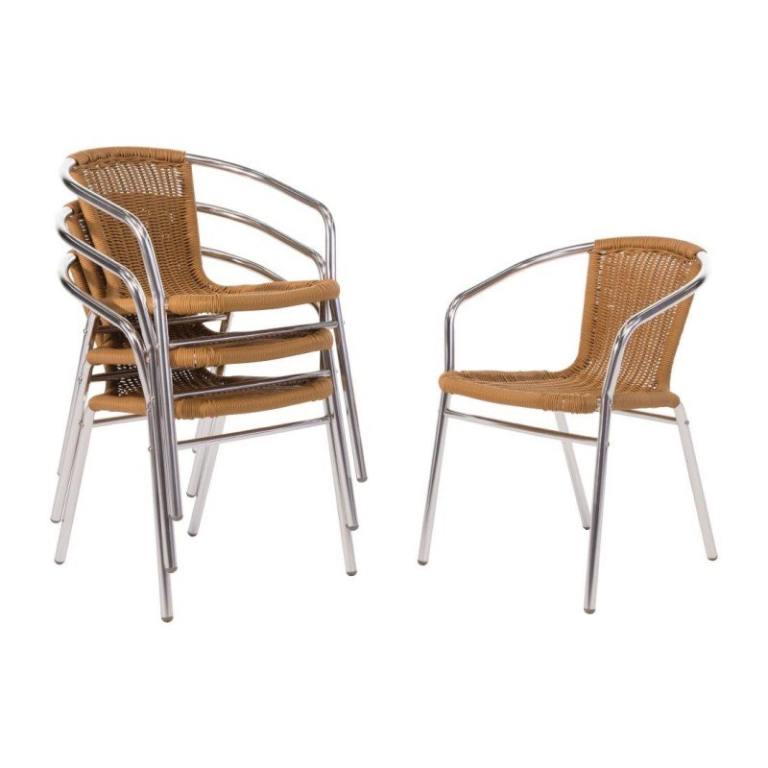 2 Bistro Aluminium and Natural Wicker Chairs BRAND NEW