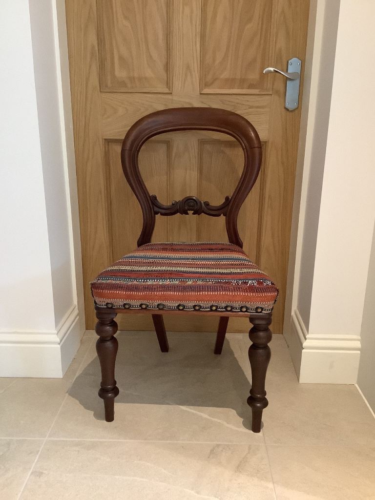 2 old/antique dining room/ bedroom chairs professionally upholstered.