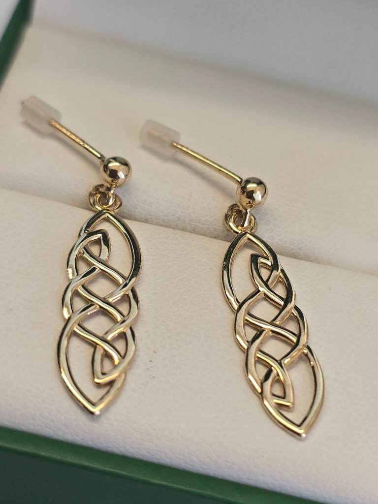 9CT GOLD CELTC-STYLE DROP EARRINGS